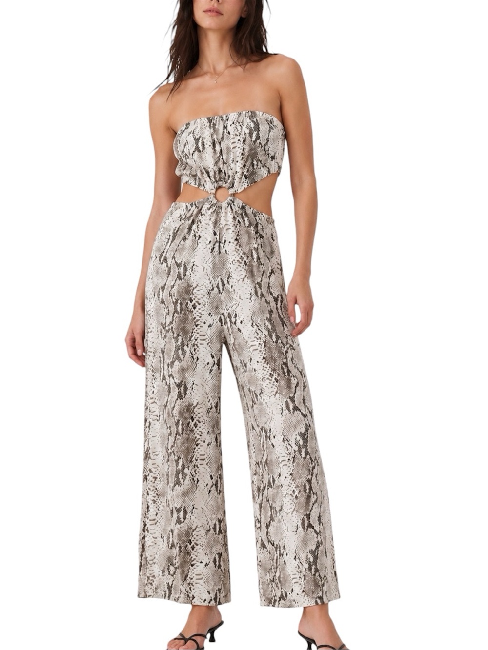 M Tyche Snakeskin Print Strapless Cutout Wide Leg Jumpsuit NWOT